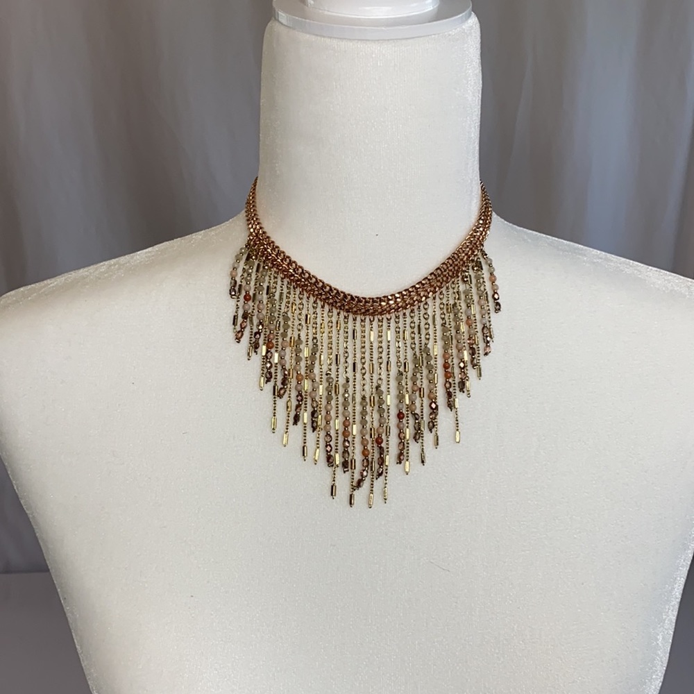 White House Black Market Rose Gold Adjustable Beaded Dangle Choker Necklace WHBM